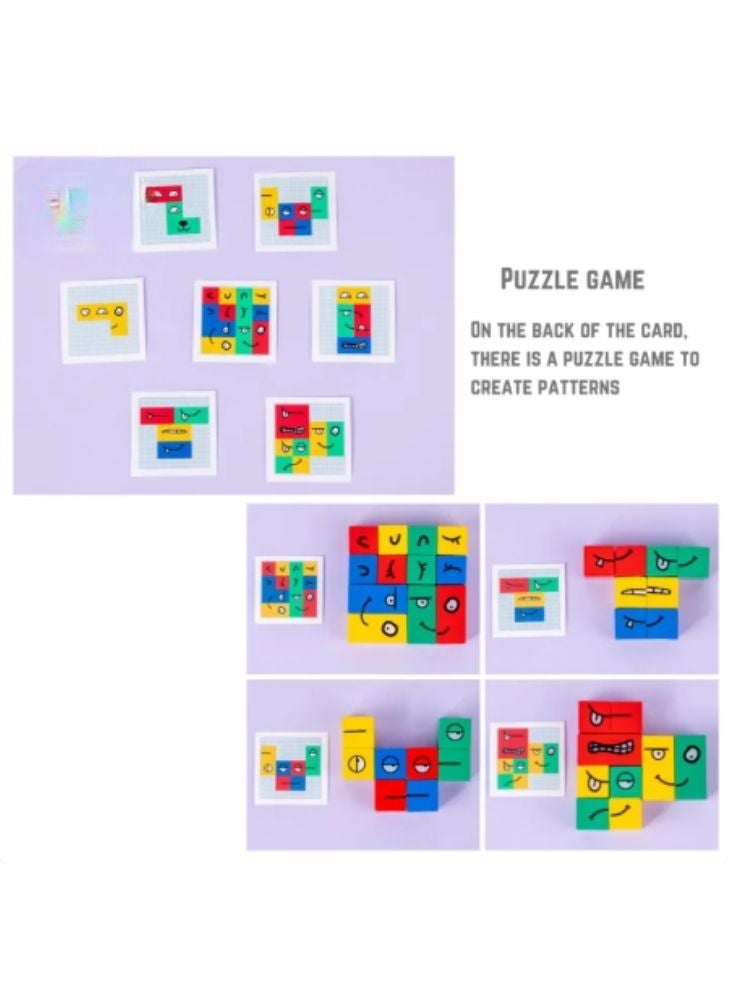 بريميم لعبة ألغاز تعابير الوجه من كيوبيز - لعبة تعليمية للأطفال تعتمد على المنطق والسرعة في المطابقة، مزودة ببطاقات التعرف على المشاعر وجرس مؤقت. - Image 2